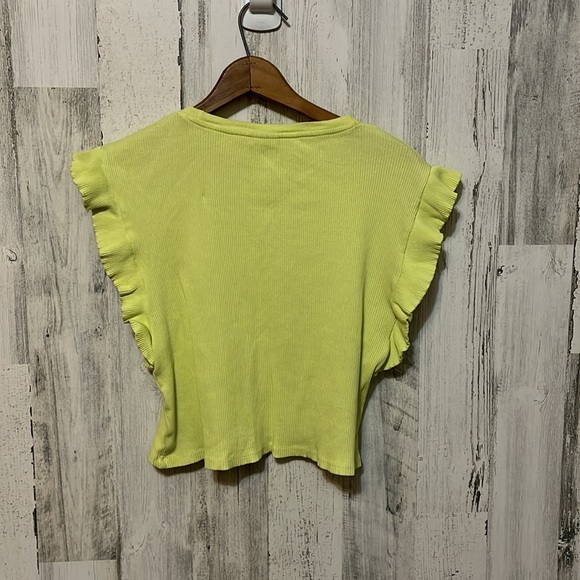 Z3 Neon yellow Zara flowy short sleeve crop top business casual size 13-14 - Picture 5 of 6